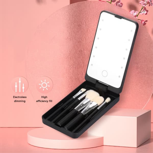 Makeup Brush Set 5 pcs Brushes Rechargeable LED Light Mirror Rosa pink