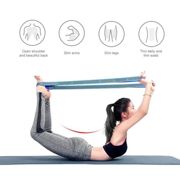 Stretchband, gymnastikband med 9 öglor, yogastretch