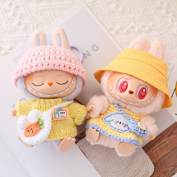 Monster Ropa Designer Luksus Labubu Tøj, Originale Labubu Outfits, Labubu Tilbehør til Popmart Nøgleringsdukker Pink hat sweater three-piece set
