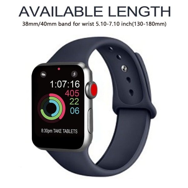 [QD] Urheiluranneke yhteensopiva 38-40 mm kellon kanssa, pehmeä silikoninen vaihtoranneke, urheiluranneke yhteensopiva iWatch Series 5/4/3/2/1 kanssa, S/M, M/L - keskiyön sininen