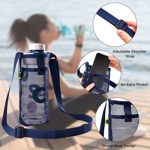 2-piece bottle holder set, mesh water bottle holder with adjustable strap