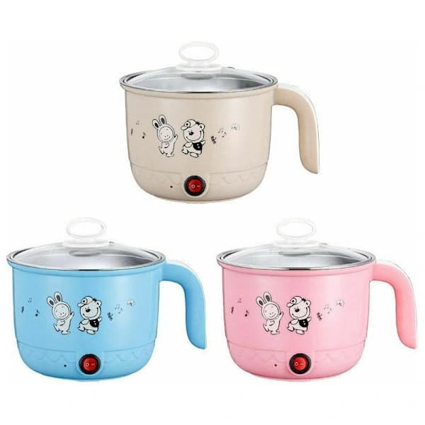 QU-Mini Multifunksjonell Elektrisk Gryte 1.8L Rustfritt Stål Dampkoker Nudelsuppe Maker Gryte (Beige),A