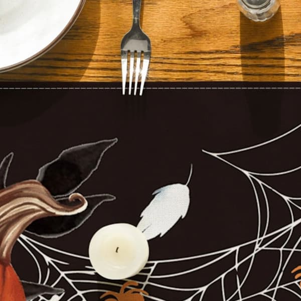 QQ-Halloween Dekorationer, Sort Græskar Edderkoppespind Bordløber, 33x183 cm