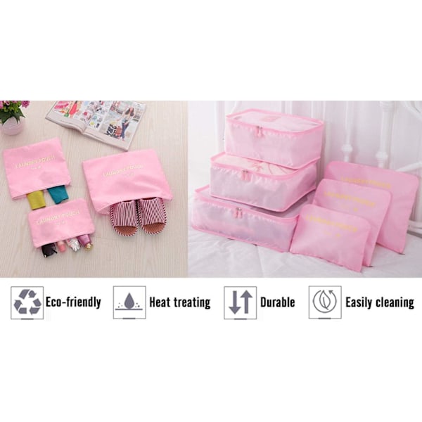 Resväska Organizer Pack, 6-pack Resväska Packkuber Set för Kläder Resväskor Organisationsförvaringsväskor Rosa