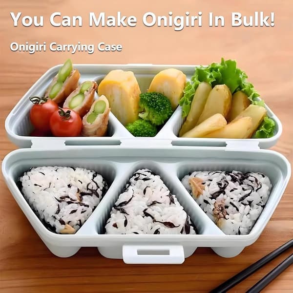 6-i-1 triangulär sushiform för risbollar med rissked och rengöringssvamp, hopfällbar non-stick onigiri-press för matlåda, picknick, lunch, blå
