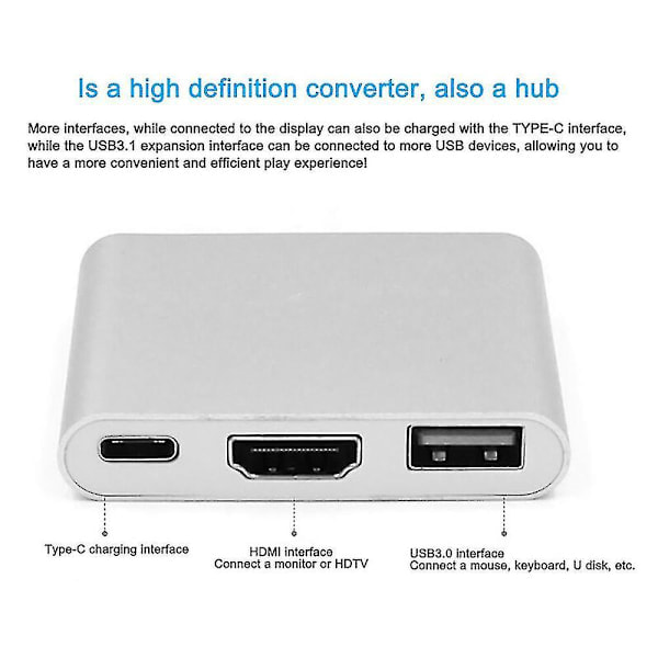 [QD] Typ-C - USB-C 4K HDMI USB 3.0 3-in-1 Hub -adapterikaapeli Apple Macille