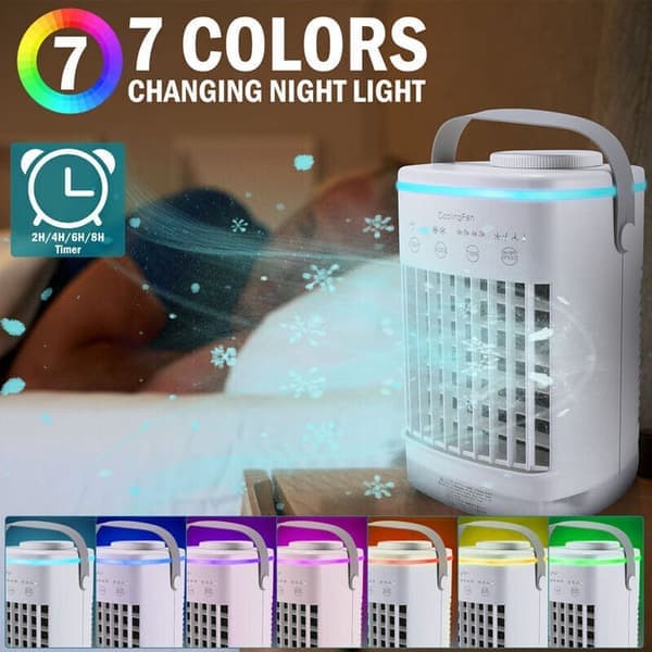 Portable Air Conditioner with Fan and Lighting - Small Air Cooler with Humidification Function, 4 Speeds