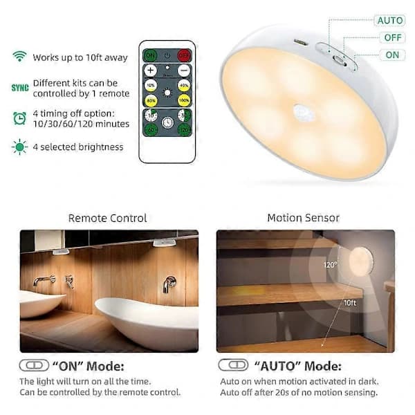 Varm Farve LED Skabslamper Trådløs Bevægelsessensor Puck Lampe []