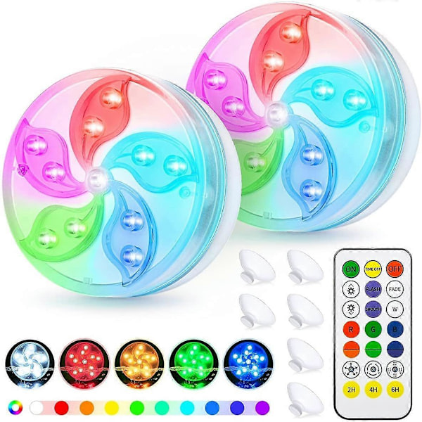 Sänkbar LED Poolbelysning med Trådlös Fjärrkontroll, Sugkoppar & Magneter (2 Lampor 1 Fjärrkontroll)_ufo