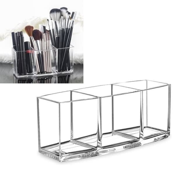 Makeupbørsteholder - 3 rum Øjenbrynspenholder til skrivebord
