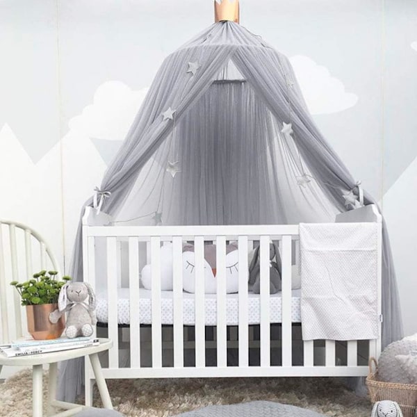 QU*WGFOIP Babymyggnettak, Elegant fargenett, King Canopy Seng Gardiner, Pustende, Enkel installasjon, Egnet for barnesengdekorasjon (grå)