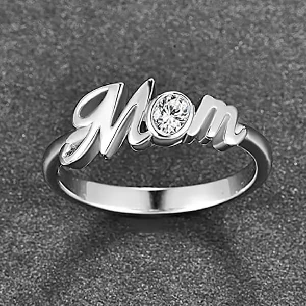 QU-Koppar, zirkon Sterlingsilver Damring Vit Ädelsten Bokstav Mamma R,A