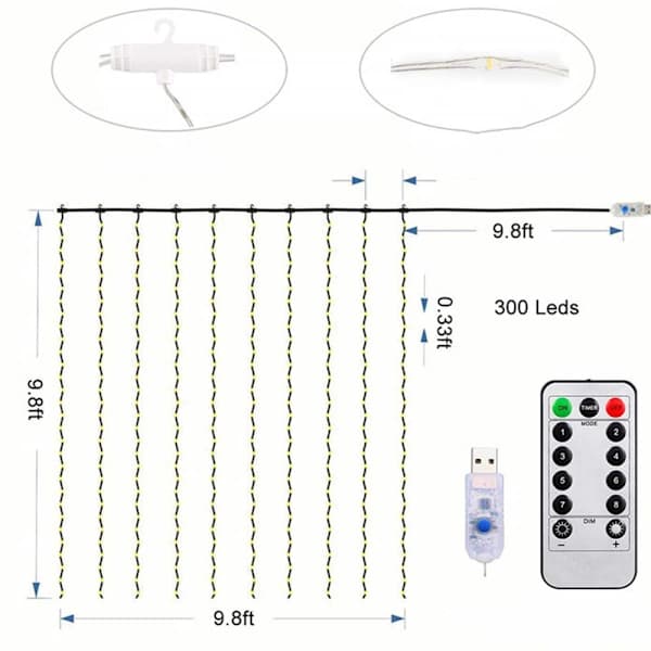 Lyslenke 300 LED 3m*3m, 8 lysmoduser, lav