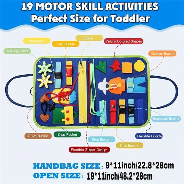 Montessori Aktivitetsbrett for barn - Sensorisk aktivitetsleke for finmotorikk - Reisegave