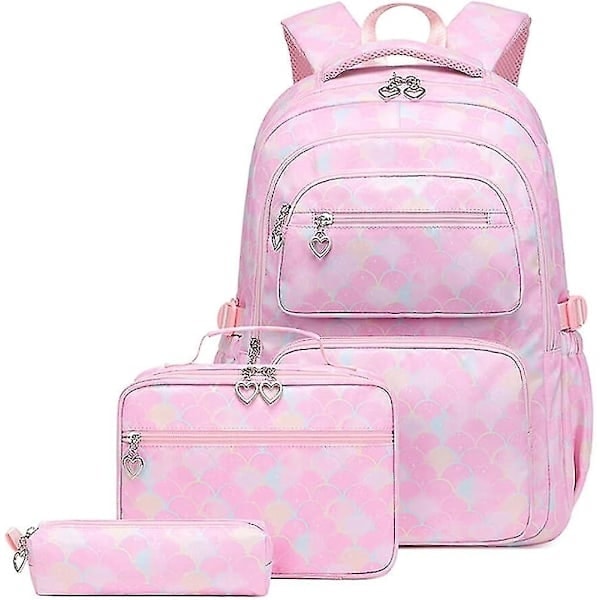 Skolryggsäck för flickor och pojkar 3 i 1 Skolväska med lunchväska och pennfodral, stor kapacitet Dagryggsäck Laptopryggsäck Mode Ryggsäck ...*QN