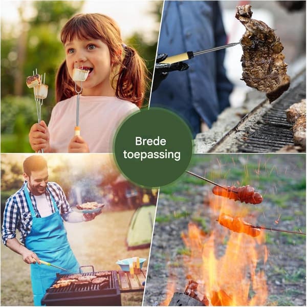 Teleskopiske grillspyd, marshmallows-pinner, rustfritt stål, uttrekkbare, for camping/grilling, 5-pakning