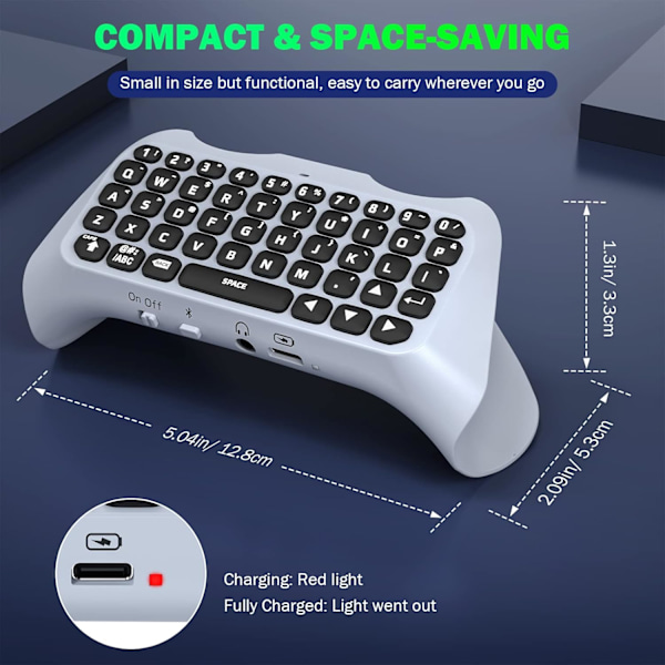 Vihreä taustavalaistu näppäimistö PS5-ohjaimelle, PS5 langaton mininäppäimistö Chatpad Playstation 5 -ohjaimelle 3,5 mm:n ääniliitännällä_qp White