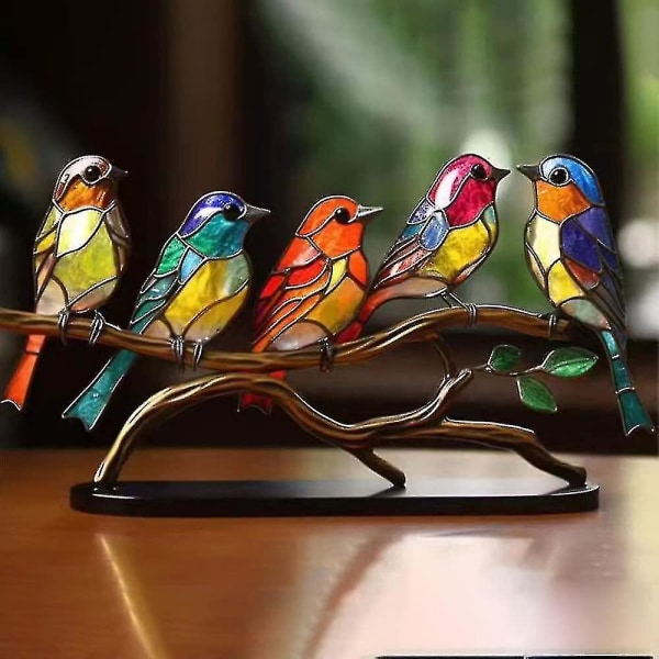 Målat glas fåglar på grenar skrivbordsdekorationer, dubbelsidiga flerfärgade fåglar, färger legeringsdekorationer, presenter till fågelälskare 5 Bird