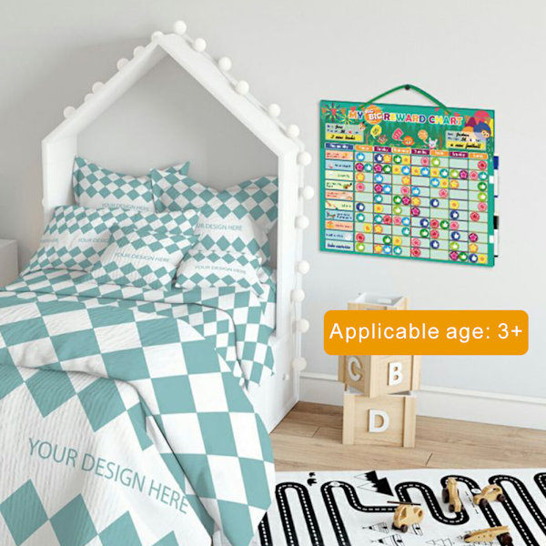 [QD] Magnetisk Belønningsplan for Børn, Magnetisk Bred Kalender med Whiteboardpenne og Adfærd