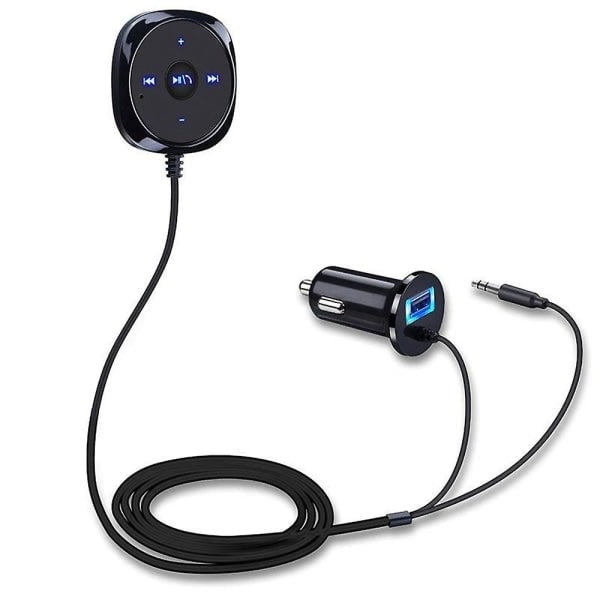 QD-Bil Aux Bluetooth-adapter med jordfelsbrytare för handsfree-samtal och musikströmning, trådlös Bluetooth-mottagare med dubbla portar