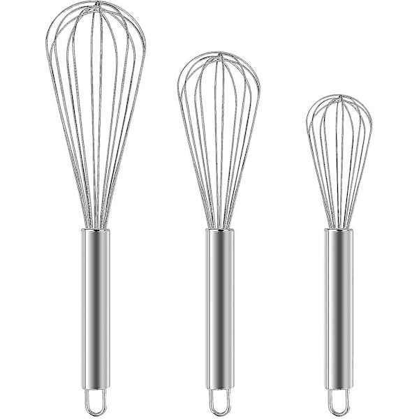 3 stk Sett med Store og Små Metall Mini Visper, Rustfritt Stål Eggevisp Små Visper for Matlaging Baking, Profesjonell Visp Kjøkkenredskap, Bea