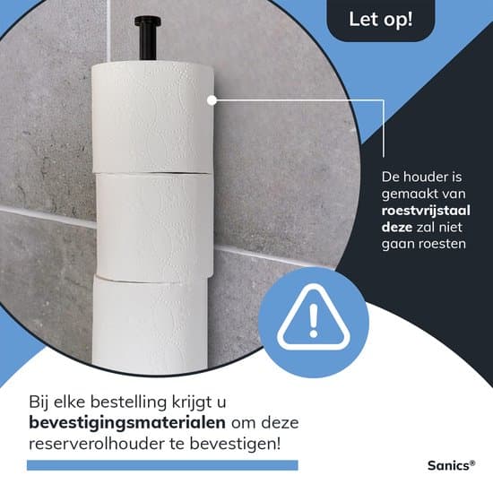 Sanics Toiletpapirholder til vægmontering, rustfrit stål reserverulleholder til 3 ruller, rustfri matsort badeværelsesorganizer
