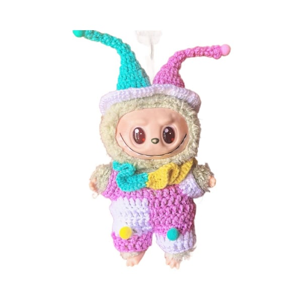 /QU/Labubu Tredje Generationen Kläder Handvirkad Macaron Clown Set Stil Overall Dockkläder Hushålls Diverse