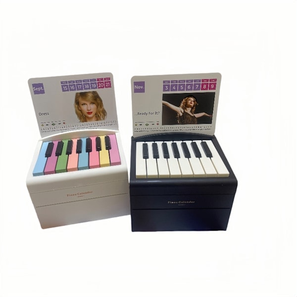 [QD] 2025 Taylor Swift Pianokalender för skrivbord, miniatyrpiano, noter, dekorationer Vit
