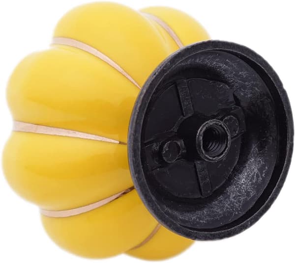 6-pack Keramiska Skåpknoppar, Pumpaform, med Skruvar, Gul