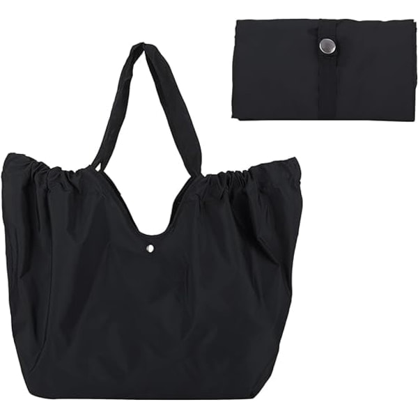 QU/Shoppingtaske, sammenfoldelig indkøbstaske, vandtæt genanvendelig shoppingtaske til daglig brug, rejser, picnic, camping, sort