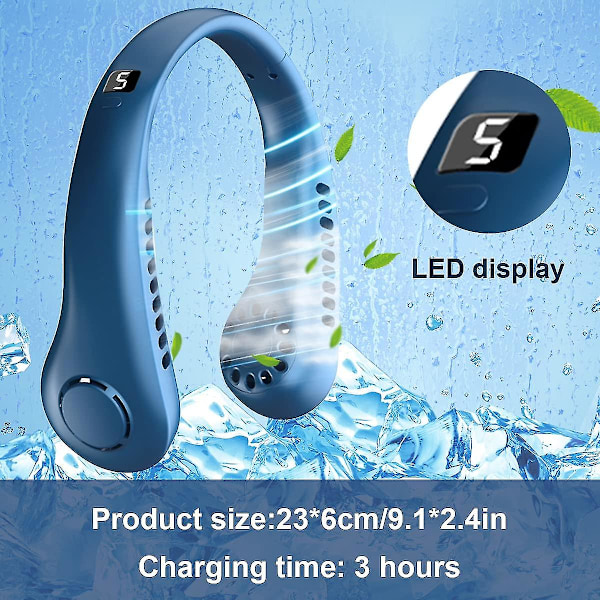 Portabel Mini USB Halsfläkt med LCD-display (blå)_ufo