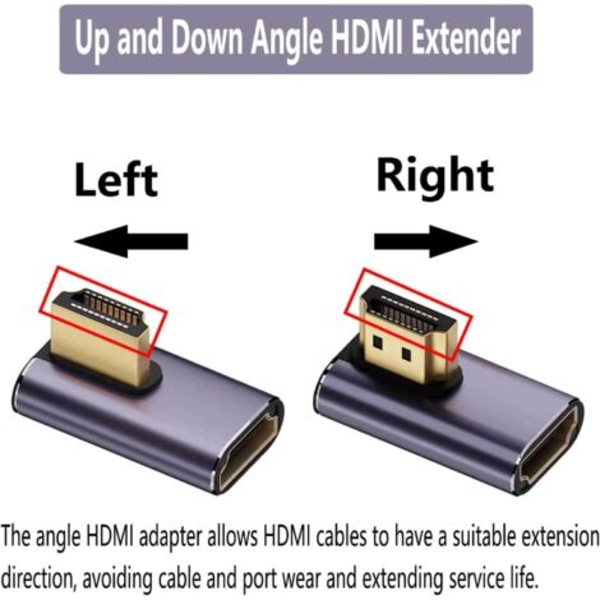 QQU-8K HDMI Adapter 90 Grader Venstre & Højre Vinkel HDMI Han til Hun Forlænger Konnektor med 8K@60Hz, (Venstre & Højre)