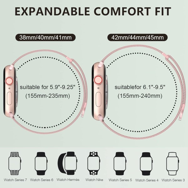 [QD] Kvinder og mænd, rustfrit stål mesh loop magnetisk spænde erstatning for iWatch rem (45mm/44mm/42mm/49mm, regnbue).