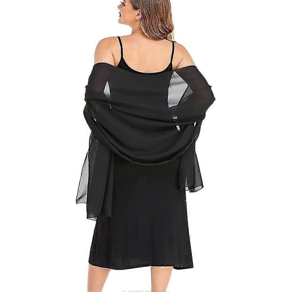 QD-Sort Sjal og Slør Aften Chiffon Elegant Blød Silke Slør Bryllup Foulard Mariage