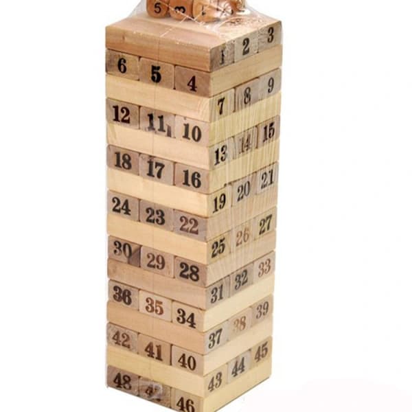 Jenga-spil, et nummerstablet brætspil til børn, byggeklodslegetøj og stablingpuslespil i træ.