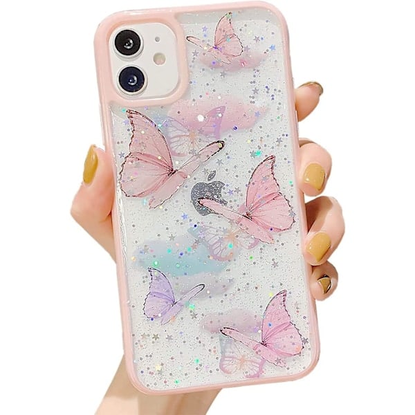 \"QD\" iPhone 11 Skal Glitter Fjäril Sparkle Fodral för Kvinnor Flickor, Sött Slimmat Mjukt Silikon Gel Bling Telefonskal Kompatibelt med Apple iPhone 11 6.1
