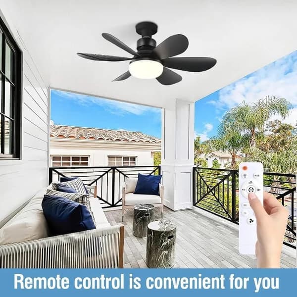 Black Ceiling Fan with LED Lighting 52 cm Dimmable Fan Lamp E27 Remote Control 4 Speeds 3 Light Colors