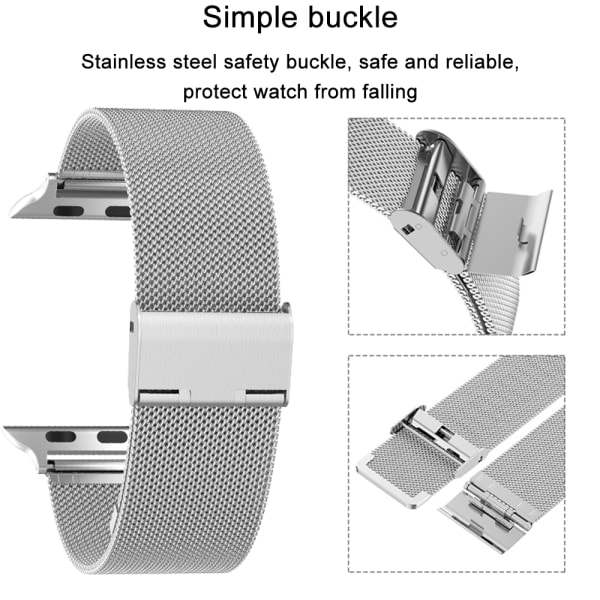 [QD] Kompatibelt Apple Watch-armband 38-40 mm/42-44 mm, ersättningsarmband i rostfritt stål med metallspänne - 38/40 mm silver