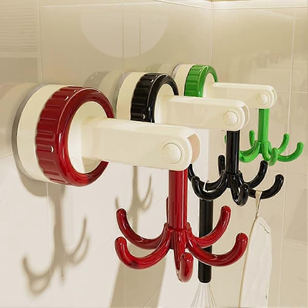 360 Degree Rotating Foldable Hook Non-drilling Multifunctional Utensil Rack with 6 Claws for Kitchen White Black