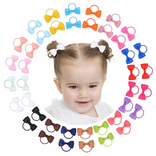 \"QD\" 40 st Små Hårband med Rosetter Babyrosetter Gummiband Hårband Mjuka Elastiska Hästsvanshållare Hårtillbehör för Småbarn Baby