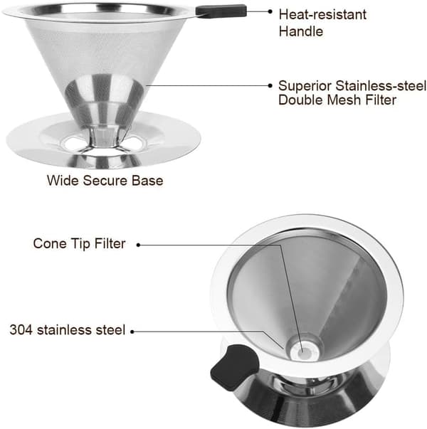 Kaffefilter - Genanvendeligt filter i rustfrit stål - Papirfri - Til manuel kaffe