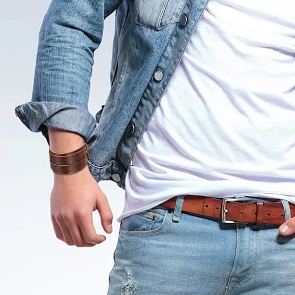Läderarmband för män med spänne (1 st, Brun)