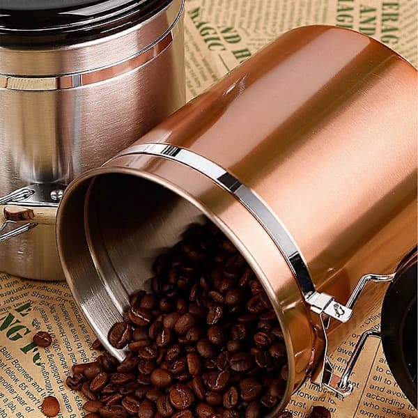 Kaffeopbevaringsbeholder Lufttæt Vakuumforseglet Rustfrit Stål Med Datatracker Til Kaffebønner Malet Kaffe 1.5L Bronze style7283