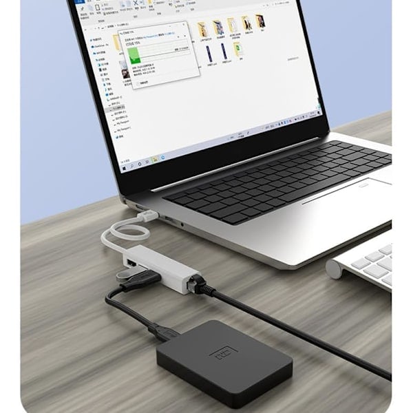 \"QD\" USB A till 3 x USB A och RJ45 Ethernet LAN-adapterkabelhubb Mac USB-A nätverkskabel för bärbar dator, PC, MacBook