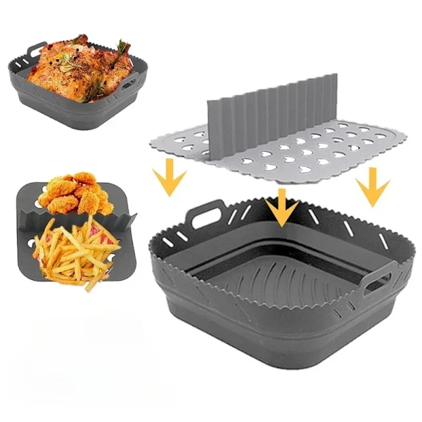 QU.Air Fryer Silikonform Ugnsform Bakplåt Friterad Kyckling Bakverktyg Återanvändbar Insats Airfryer Silikonkorg med Avdelare
