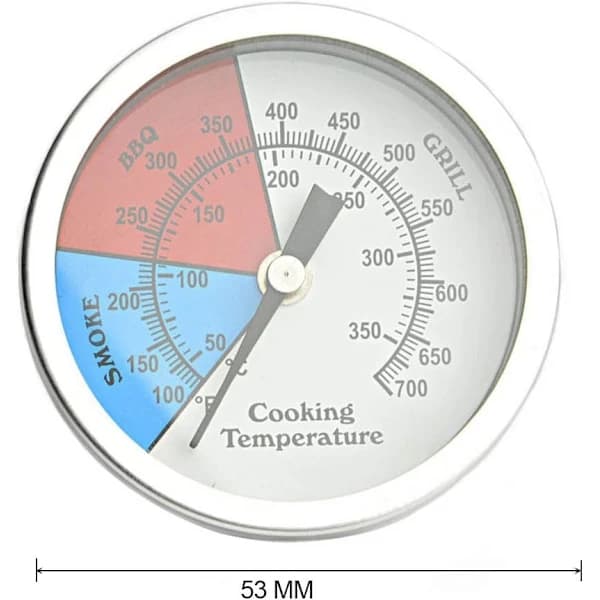 Røgtermometer til kulgrill, grilltermometer med temperaturmåler, 53 mm