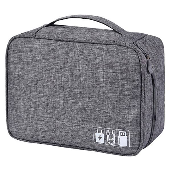 Kabelopbevaringspose Bærbar USB-datakabelpose Sort 1 lag (24,5x10x18cm) Grå