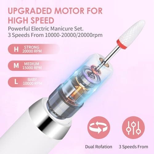 Electric Nail File, Professional, Rechargeable with Ceramic Nail Drill