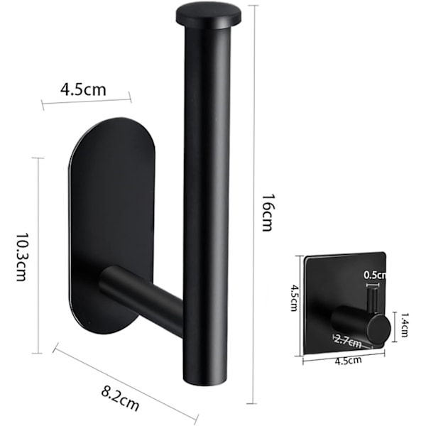 QU*Toiletpapirholder, Ingen Boring, Rustfri, Perfekt til badeværelse toilet køkken. (Toiletpapirholder+2*Håndklædekroge Sort)