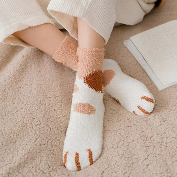 6 Par Söta Kattpåtassar Strumpor Kvinnor Vinter Fuzzy Cozy Plush Toffelstrumpor, Varma Söta Djur Present